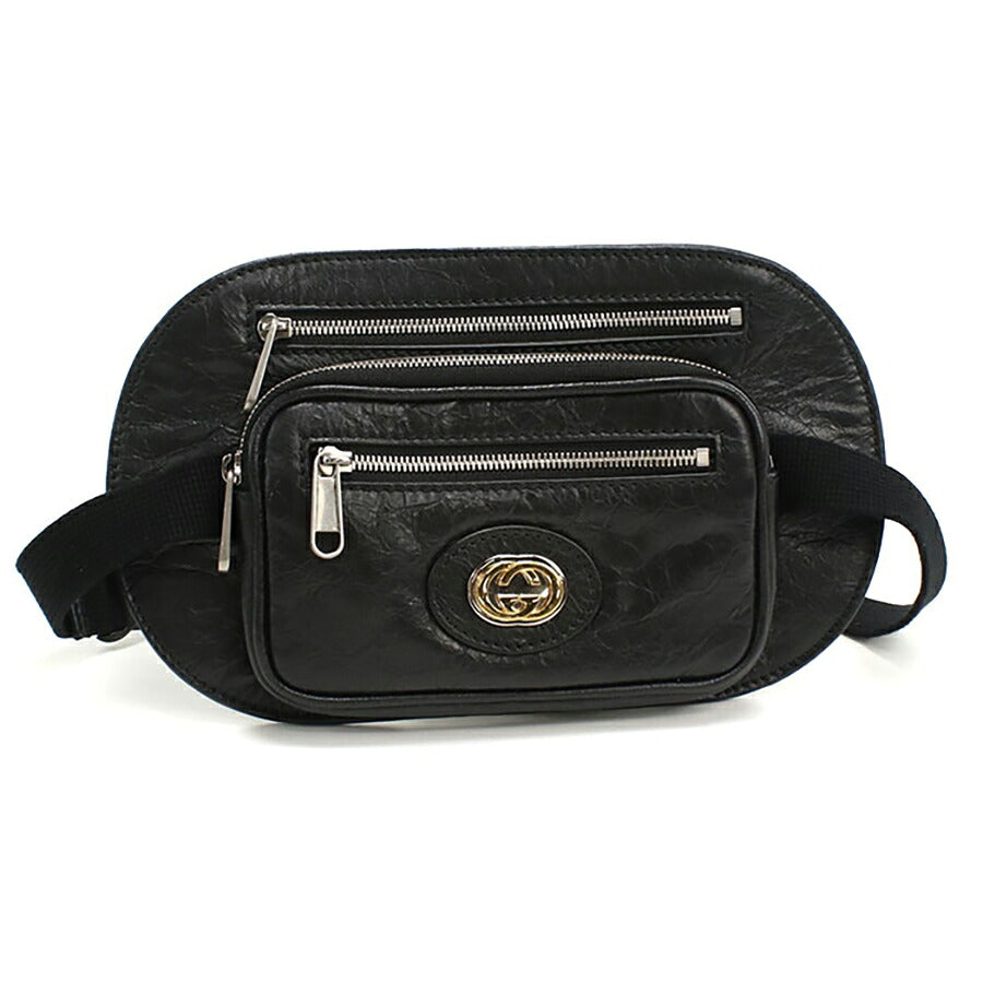 中古 グッチ ボディバッグ メンズ ブランド GUCCI インターロッキングG ベルトバッグ レザー 575857 ブラック バッグ USDGU94896011