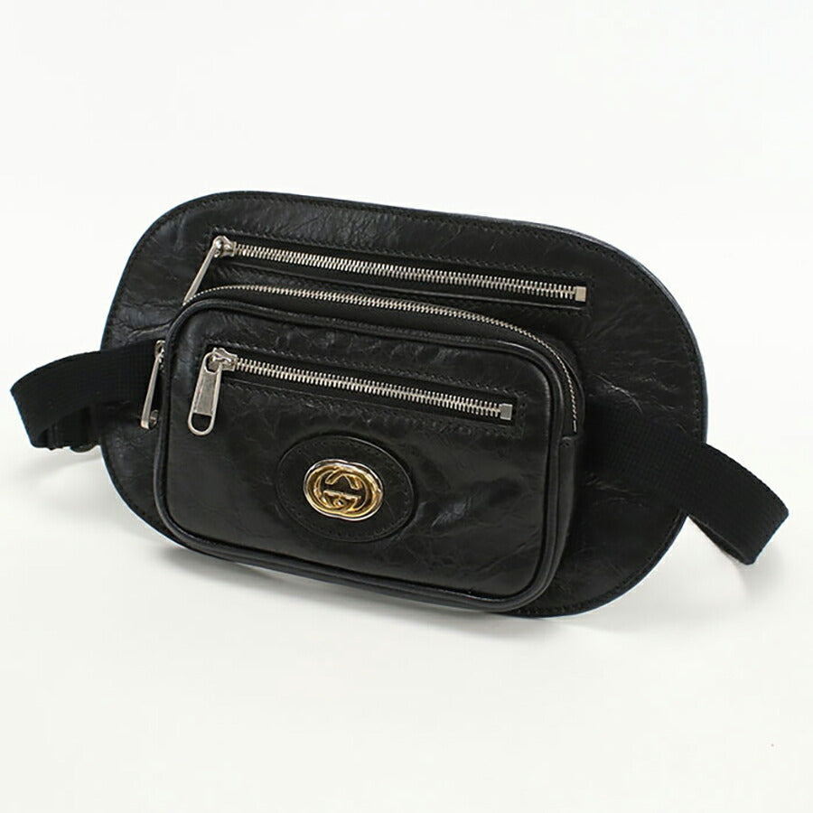 中古 グッチ ボディバッグ メンズ ブランド GUCCI インターロッキングG ベルトバッグ レザー 575857 ブラック バッグ USDGU94896011