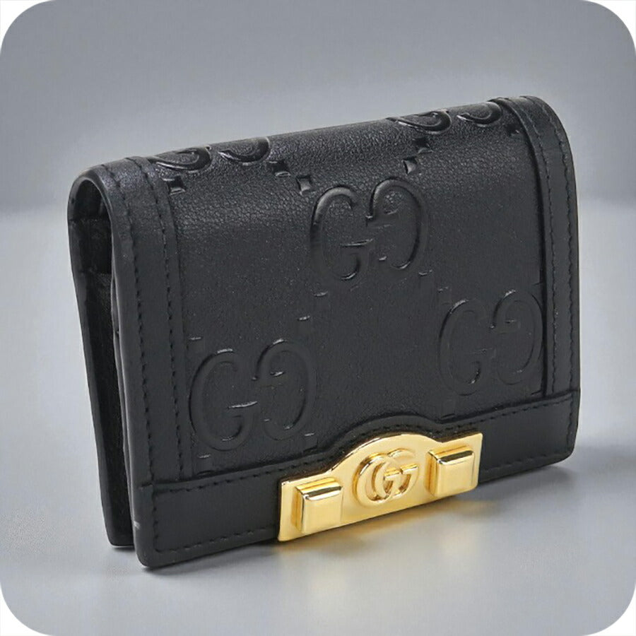 中古 グッチ 二折財布小銭入付き レディース ブランド GUCCI GGエンボス カードケース ウォレット レザー 676150 ブラック 財布 USDGU94996011