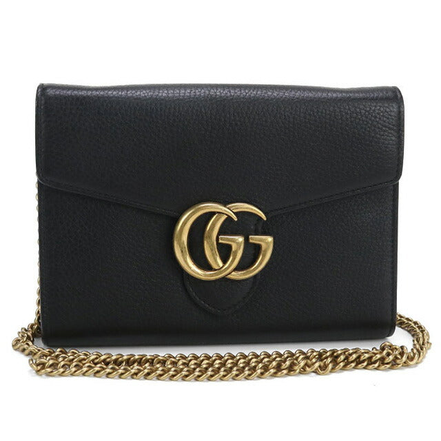 中古 グッチ チェーンウォレット レディース ブランド GUCCI GGマーモント チェーンウォレット レザー 401232 ブラック 財布 USDGU96731011