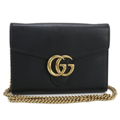 中古 グッチ チェーンウォレット レディース ブランド GUCCI GGマーモント チェーンウォレット レザー 401232 ブラック 財布 USDGU96731011