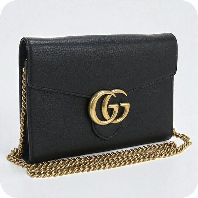 中古 グッチ チェーンウォレット レディース ブランド GUCCI GGマーモント チェーンウォレット レザー 401232 ブラック 財布 USDGU96731011