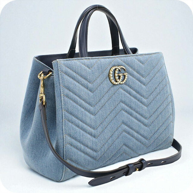 中古 グッチ トートバッグ レディース ブランド GUCCI GGマーモント 2WAY レザー 448054 ブルー バッグ USDGU96790011