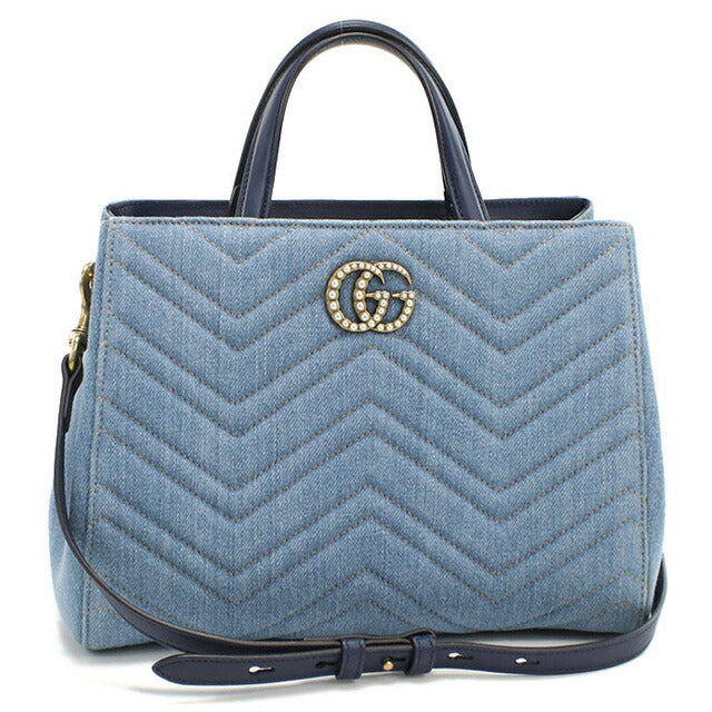 中古 グッチ トートバッグ レディース ブランド GUCCI GGマーモント 2WAY レザー 448054 ブルー バッグ USDGU96790011