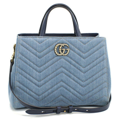 中古 グッチ トートバッグ レディース ブランド GUCCI GGマーモント 2WAY レザー 448054 ブルー バッグ USDGU96790011