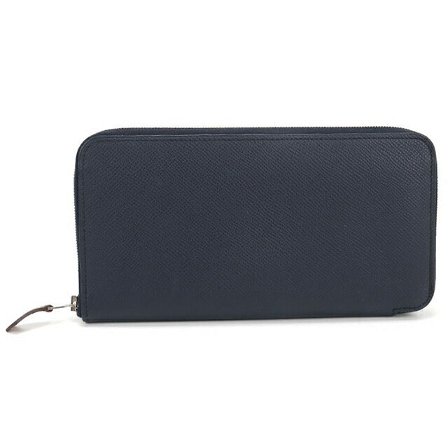 Used Hermes long wallet round zipper unisex brand HERMES Azap long silk in blue USDHE103558011