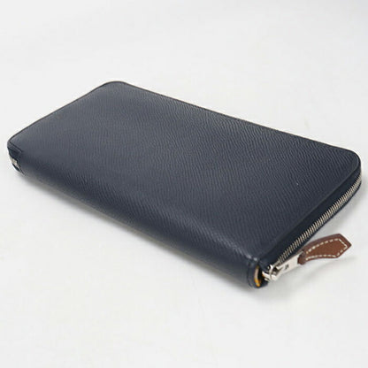 Used Hermes long wallet round zipper unisex brand HERMES Azap long silk in blue USDHE103558011