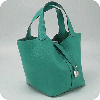 二手 Hermes 手提包 女士品牌 HERMES Picotan Lock MM 绿色包 USDHE103885011