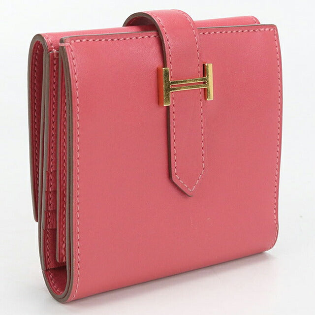 中古 エルメス HERMES ユニセックス 二つ折り財布 ピンク シェーブル HERMES - 中古 エルメス HERMES ユニセックス 二つ折り財布 ピンク