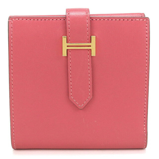 中古 エルメス 二つ折り財布 二折財布 レディース ブランド HERMES ベアン レクトベルソ レザー ピンク USDHE105671011