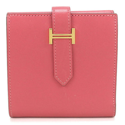 中古 エルメス 二つ折り財布 二折財布 レディース ブランド HERMES ベアン レクトベルソ レザー ピンク USDHE105671011