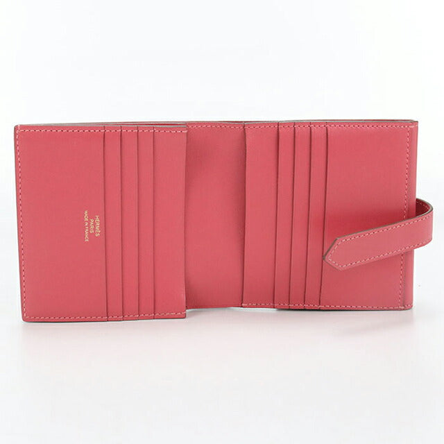 中古 エルメス 二つ折り財布 二折財布 レディース ブランド HERMES ベアン レクトベルソ レザー ピンク USDHE105671011
