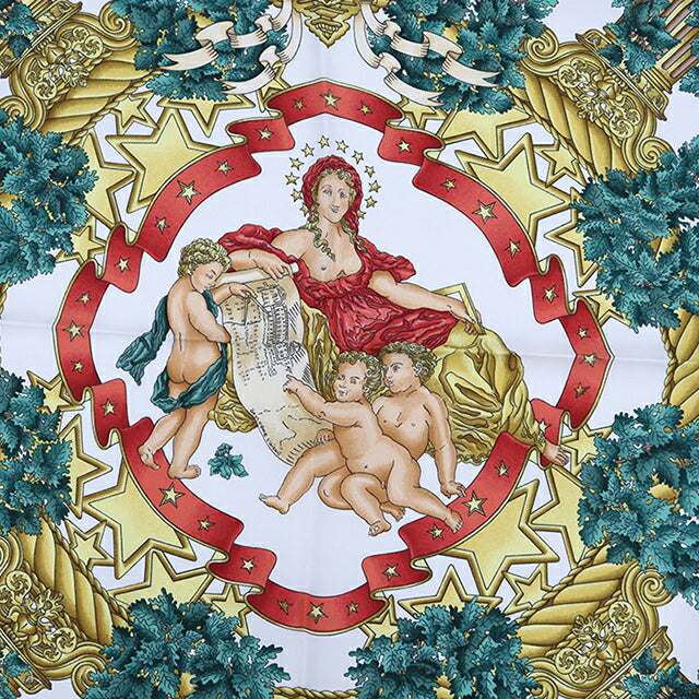 HERMES カレ90 ブランドブール カティラサム　赤×金緑 シルク100 中古 エルメス スカーフ ユニセックス ブランド HERMES カレ90 レッド