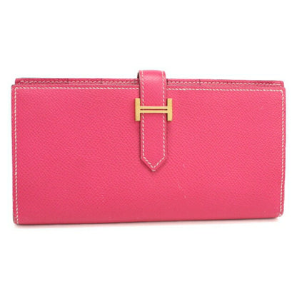 Used Hermes long wallet with double fold coin purse ladies brand HERMES Bear Souffle Pink USDHE108599011
