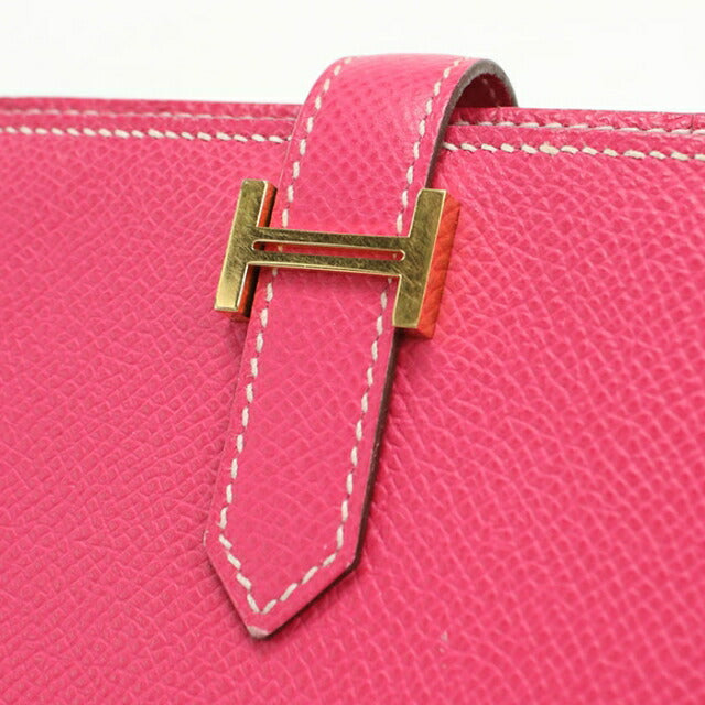 Used Hermes long wallet with double fold coin purse ladies brand HERMES Bear Souffle Pink USDHE108599011