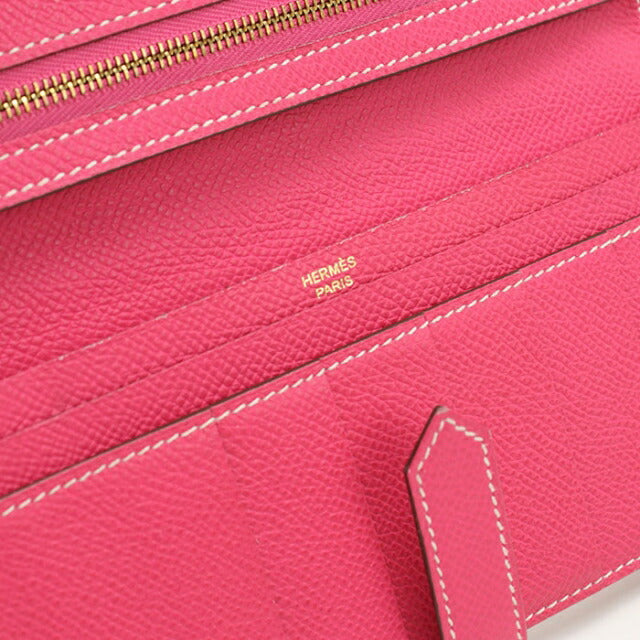Used Hermes long wallet with double fold coin purse ladies brand HERMES Bear Souffle Pink USDHE108599011