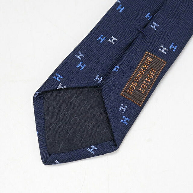 HERMES Hマーク ネクタイ ネイビー 中古 エルメス ネクタイ メンズ ブランド HERMES Hロゴ シルク