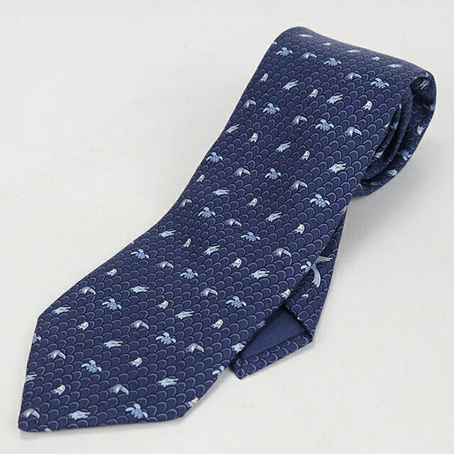 中古 エルメス ネクタイ メンズ ブランド HERMES シルクタイ ネイビー