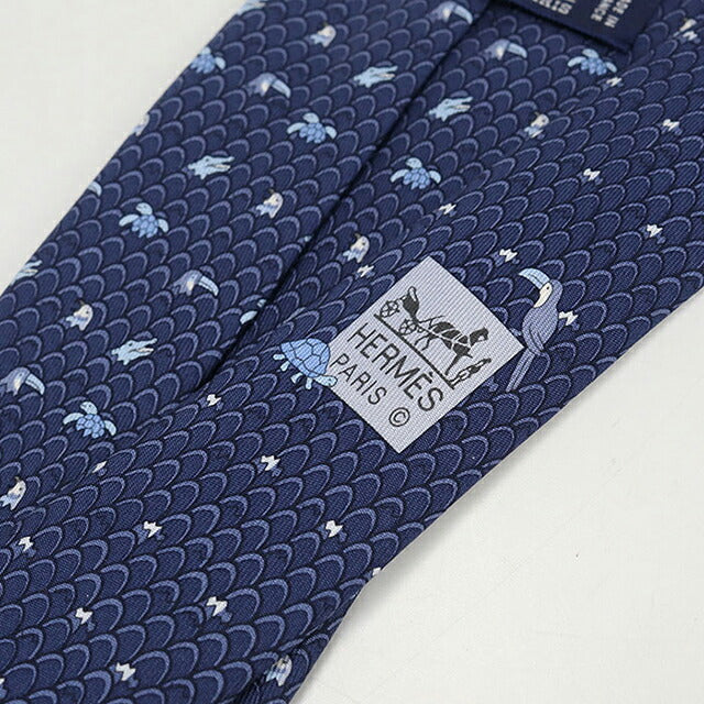 中古 エルメス ネクタイ メンズ ブランド HERMES シルクタイ ネイビー USDHE115440011