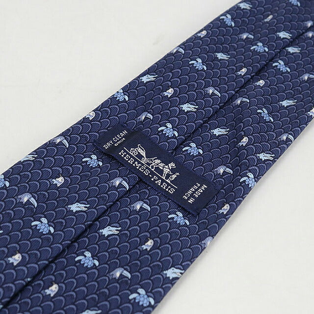 中古 エルメス ネクタイ メンズ ブランド HERMES シルクタイ ネイビー