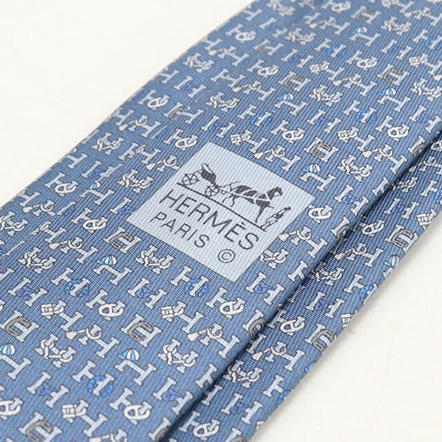 中古 エルメス ネクタイ メンズ ブランド HERMES  シルクタイ ブルー USDHE118871011