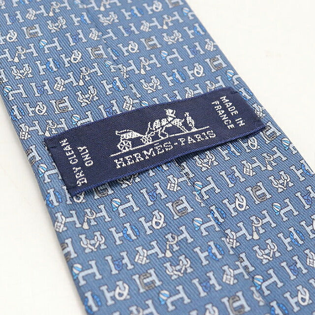 中古 エルメス ネクタイ メンズ ブランド HERMES  シルクタイ ブルー USDHE118871011