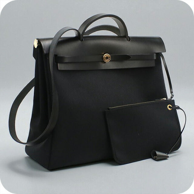 二手 Hermes 手提包 女士品牌 HERMES Ale Bag 拉链 MM 黑色包 USDHE98943011