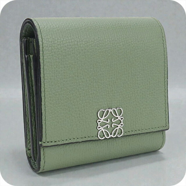 中古 ロエベ 二つ折り財布 レディース ブランド LOEWE アナグラム コンパクト フラップウォレット C821L57X04 グリーン 財布 USDLO101716011