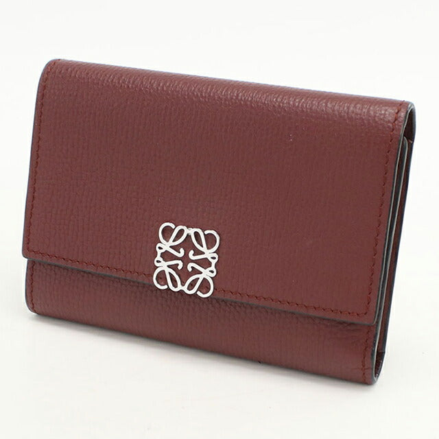 中古 ロエベ 三つ折り財布 レディース ブランド LOEWE アナグラム ワインレッド 財布 USDLO103837011