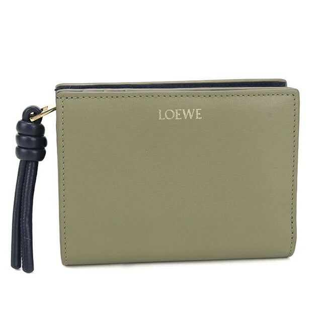 二手 LOEWE 双折钱包 女士品牌 LOEWE 结紧凑型钱包 CEM1NCWX01 卡其色钱包 USDLO105114011