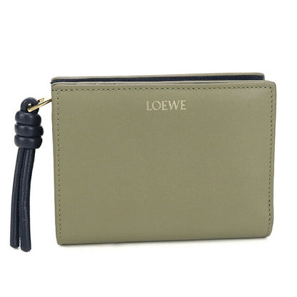 二手 LOEWE 双折钱包 女士品牌 LOEWE 结紧凑型钱包 CEM1NCWX01 卡其色钱包 USDLO105114011