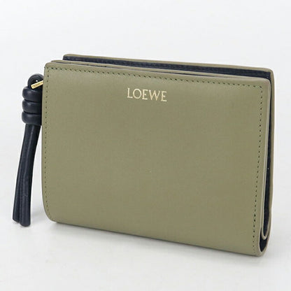 二手 LOEWE 双折钱包 女士品牌 LOEWE 结紧凑型钱包 CEM1NCWX01 卡其色钱包 USDLO105114011