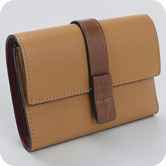 中古 ロエベ 三つ折り財布 三折財布 コンパクト レディース ブランド LOEWE アナグラム バーティカルウォレットスモール C660S86X01 ブラウン USDLO105146011