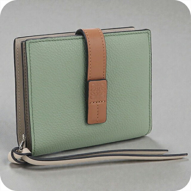 二手 LOEWE 双折钱包 女士品牌 LOEWE Anagram 紧凑型拉链钱包 绿色钱包 USDLO105425011