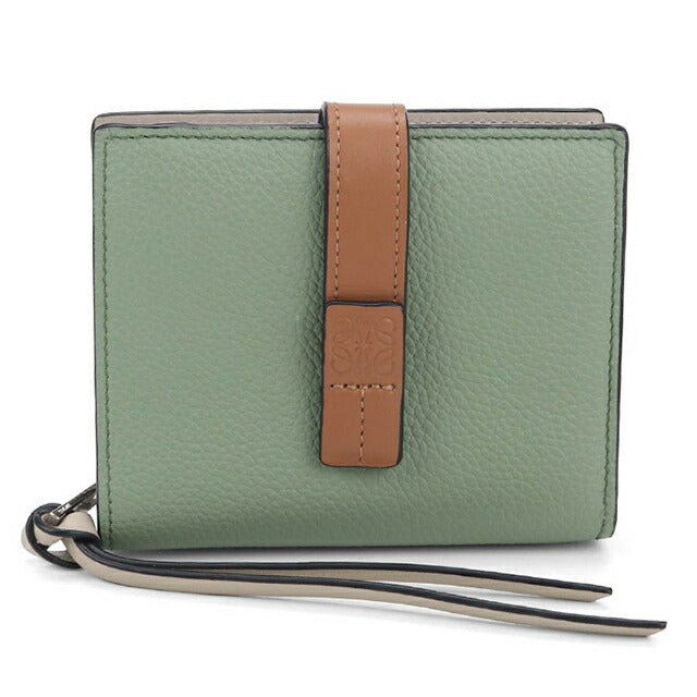 二手 LOEWE 双折钱包 女士品牌 LOEWE Anagram 紧凑型拉链钱包 绿色钱包 USDLO105425011