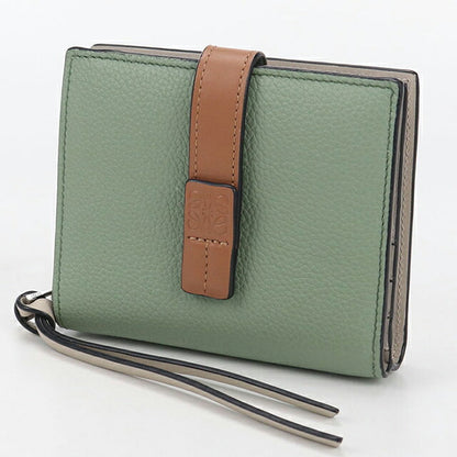 二手 LOEWE 双折钱包 女士品牌 LOEWE Anagram 紧凑型拉链钱包 绿色钱包 USDLO105425011