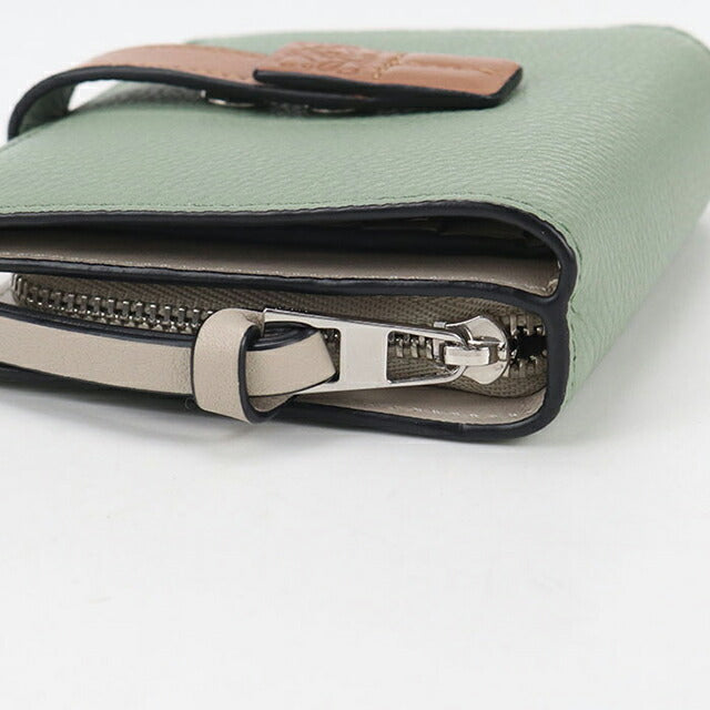 二手 LOEWE 双折钱包 女士品牌 LOEWE Anagram 紧凑型拉链钱包 绿色钱包 USDLO105425011