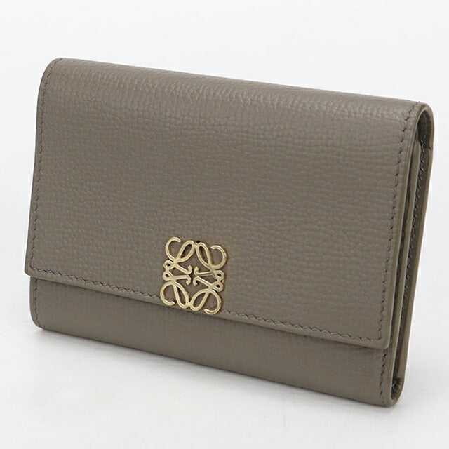 中古 ロエベ 三つ折り財布 三折財布 レディース ブランド LOEWE アナグラム バーティカル ウォレット スモール レザー グレー USDLO113615011