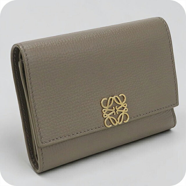 中古 ロエベ 三つ折り財布 三折財布 レディース ブランド LOEWE アナグラム バーティカル ウォレット スモール レザー グレー USDLO113615011