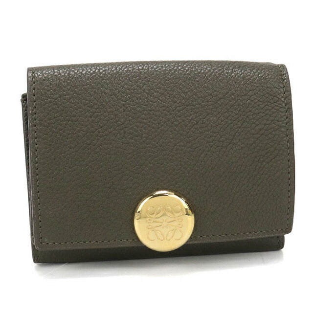 中古 ロエベ 三つ折り財布 三折財布 レディース ブランド LOEWE トライフォールド ウォレット レザー CANBTR2X03 カーキ USDLO113978011