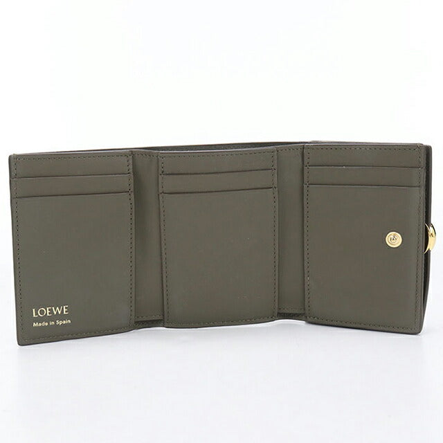 中古 ロエベ 三つ折り財布 三折財布 レディース ブランド LOEWE トライフォールド ウォレット レザー CANBTR2X03 カーキ USDLO113978011