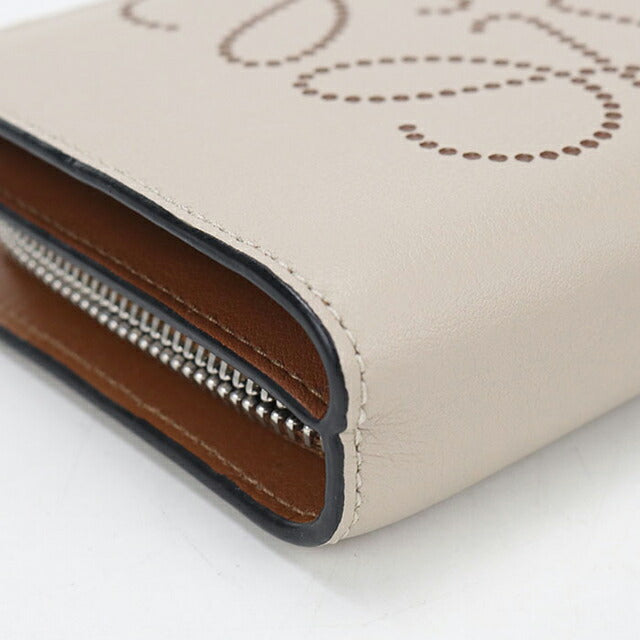 中古 ロエベ 二つ折り財布 二折財布 レディース ブランド LOEWE アナグラム レザー ベージュ USDLO114026011