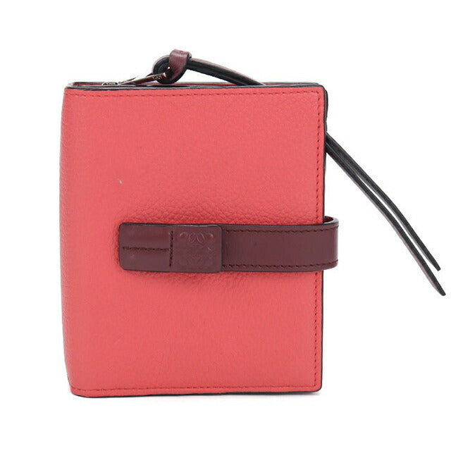 中古 ロエベ 二つ折り財布 二折財布 レディース ブランド LOEWE コンパクト ジップウォレット レザー C660Z41X01 レッド USDLO114356011