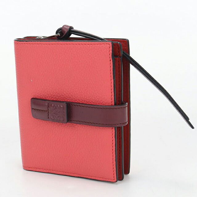 中古 ロエベ 二つ折り財布 二折財布 レディース ブランド LOEWE コンパクト ジップウォレット レザー C660Z41X01 レッド USDLO114356011