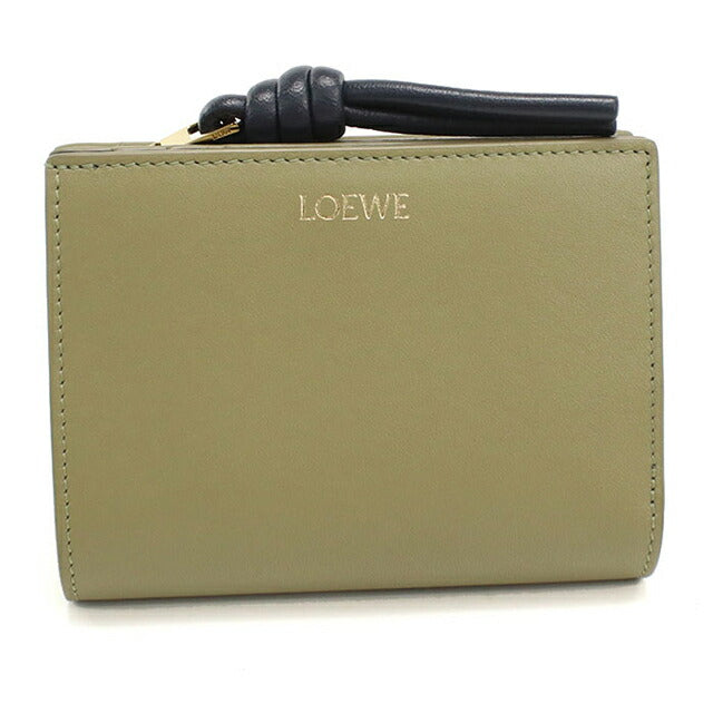 中古 ロエベ 二つ折り財布 二折財布 レディース ブランド LOEWE ノット コンパクトウォレット CEM1NCWX01 カーキ USDLO114702011
