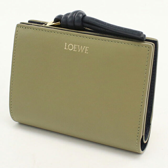 中古 ロエベ 二つ折り財布 二折財布 レディース ブランド LOEWE ノット コンパクトウォレット CEM1NCWX01 カーキ USDLO114702011