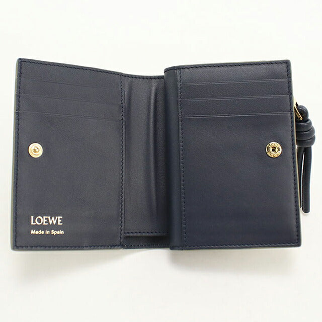 中古 ロエベ 二つ折り財布 二折財布 レディース ブランド LOEWE ノット コンパクトウォレット CEM1NCWX01 カーキ USDLO114702011