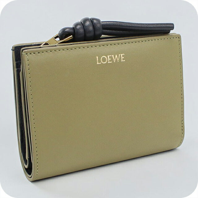 中古 ロエベ 二つ折り財布 二折財布 レディース ブランド LOEWE ノット コンパクトウォレット CEM1NCWX01 カーキ USDLO114702011