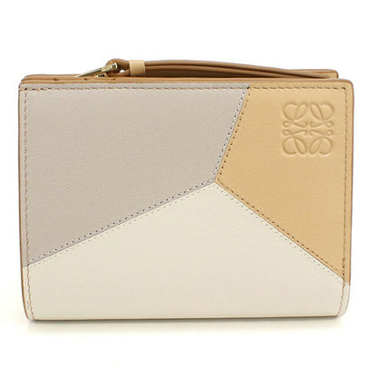 中古 ロエベ 二つ折り財布 二折財布 レディース ブランド LOEWE パズル コンパクトウォレット ベージュ USDLO114703011