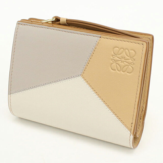 中古 ロエベ 二つ折り財布 二折財布 レディース ブランド LOEWE パズル コンパクトウォレット ベージュ USDLO114703011
